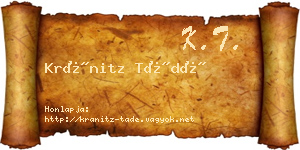 Kránitz Tádé névjegykártya